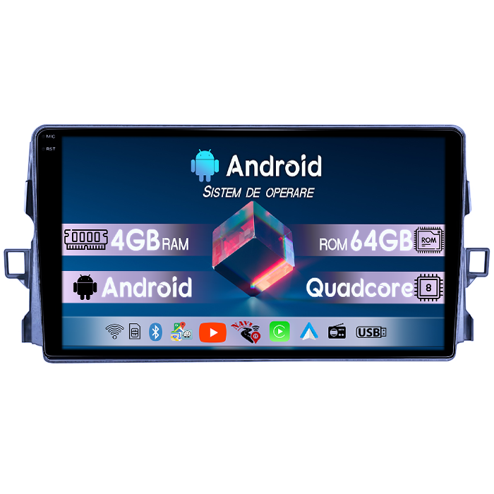 Navigatie dedicata Toyota Auris 2006-2011, 4GB RAM 64GB ROM, Quad Core, Display 9" QLED 1K, Carplay, Android 14, Bluetooth, Magazin Play, Suport Camere AHD [1]
