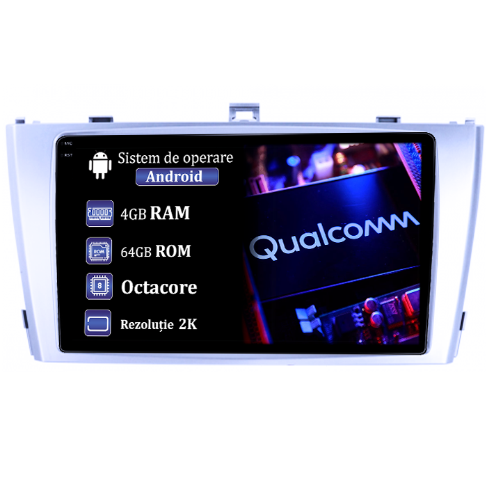 Navigatie dedicata Toyota Avensis 2008-2015, 4GB RAM 64GB ROM, Procesor Qualcomm Octacore, Android 14, Rezolutie 2K, Display QLED 9", DSP, Carplay&Android Auto, SIM 4G [1]