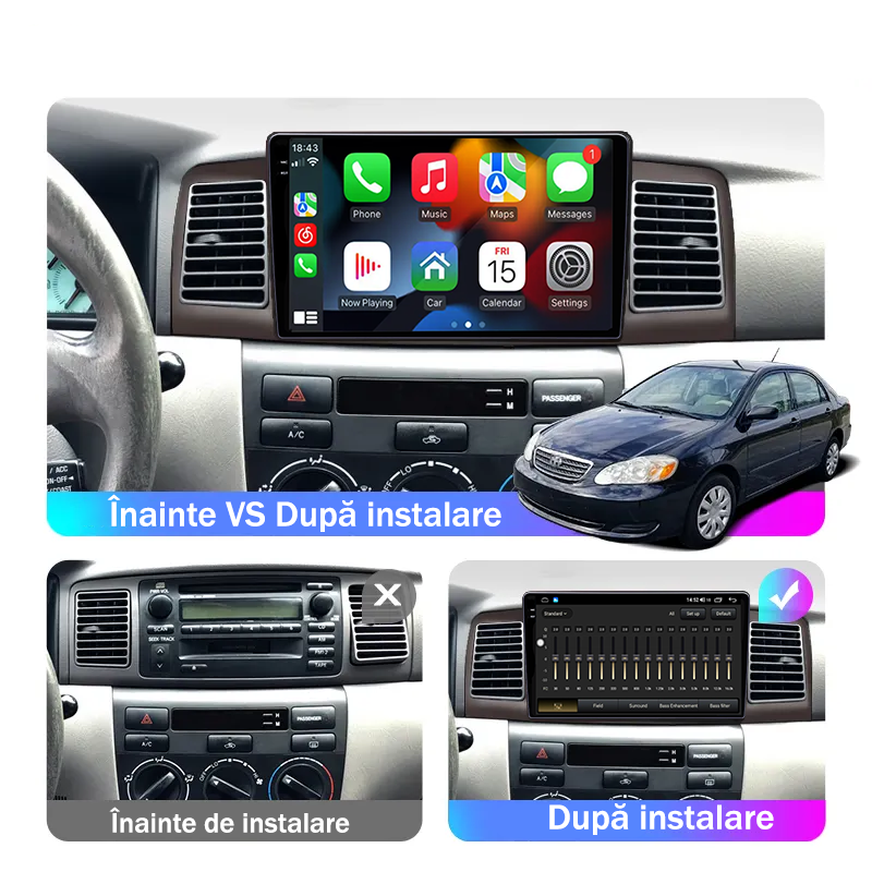 Navigatie dedicata Toyota Corolla 2000-2004, 4GB RAM 64GB ROM, Octacore, Android 14, Display QLED 1K 9", Carplay&Android Auto, SIM 4G, Ventilator Activ [5]