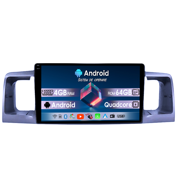 Navigatie dedicata Toyota Corolla 2000-2004, 4GB RAM 64GB ROM, Quad Core, Display 9" QLED 1K, Carplay, Android 14, Bluetooth, Magazin Play, Suport Camere AHD [1]