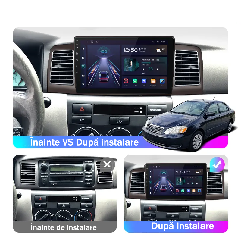 Navigatie dedicata Toyota Corolla 2000-2004, 4GB RAM 64GB ROM, Quad Core, Display 9" QLED 1K, Carplay, Android 14, Bluetooth, Magazin Play, Suport Camere AHD [2]
