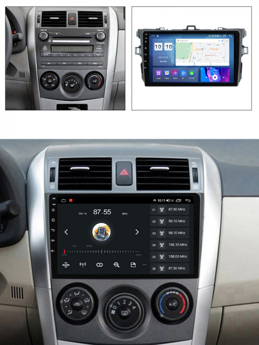 Navigatie dedicata Toyota Corolla 2006-2013, 4 GB RAM 32 ROM, Android 13, Display QLED, 9", DSP, Carplay, Android Auto, Internet, Youtube, Waze, WI-FI, USB, Bluetooth [7]
