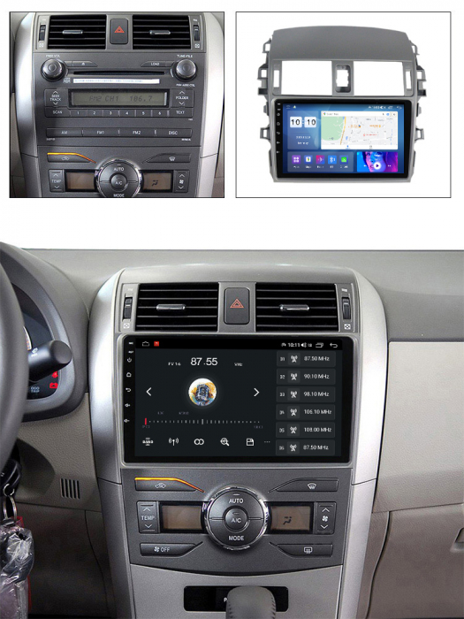 Navigatie dedicata Toyota Corolla 2006-2013, 4 GB RAM 32 ROM, Android 13, Display QLED, 9", DSP, Carplay, Android Auto, Internet, Youtube, Waze, WI-FI, USB, Bluetooth [7]