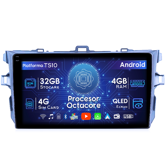 Navigatie dedicata Toyota Corolla 2006-2013, 4GB RAM 32GB ROM, Octacore, Android 14, Display QLED 1K 9", DSP, Carplay&Android Auto, SIM 4G, Bluetooth, Ventilator Activ [1]