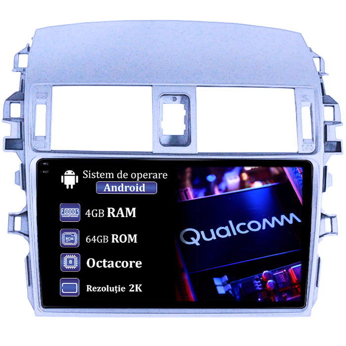 Navigatie dedicata Toyota Corolla 2006-2013, 4GB RAM 64GB ROM, Procesor Qualcomm Octacore, Android 14, Rezolutie 2K, Display QLED 9", DSP, Carplay&Android Auto, SIM 4G [1]