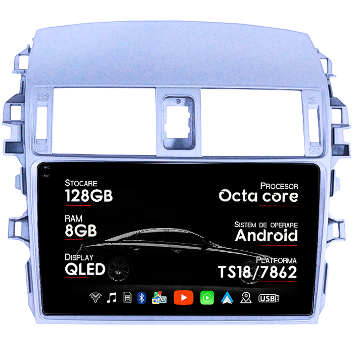 Navigatie dedicata Toyota Corolla 2006 - 2013, 8GB RAM 128GB ROM, Octacore, Platforma TS18, Android 14, Display QLED 9", Suporta camera 360", DSP, Carplay&Android Auto, SIM 4G, Ventilator Activ [1]