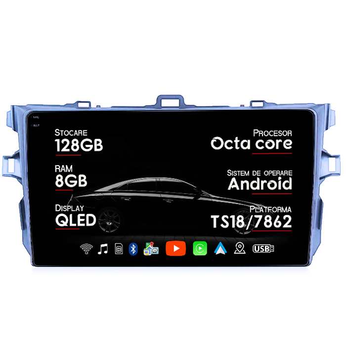 Navigatie dedicata Toyota Corolla 2010, 8GB RAM 128GB ROM, Octacore, Platforma TS18, Android 14, Display QLED 9", Suporta camera 360", DSP, Carplay&Android Auto, SIM 4G, Ventilator Activ [1]