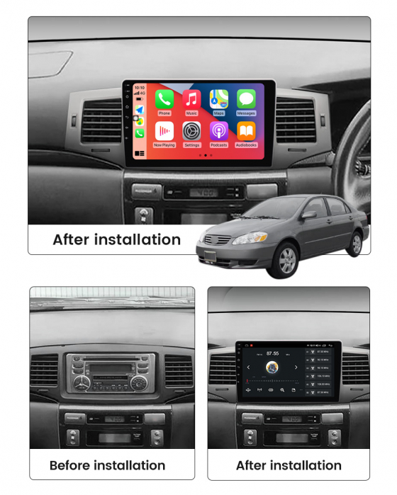 Navigatie dedicata Toyota Corolla 9 E120 2004-2006, 4 GB RAM 32 ROM, Android 13, Display QLED, 9", DSP, Carplay, Android Auto, Internet, Youtube, Waze, WI-FI, USB, Bluetooth [5]