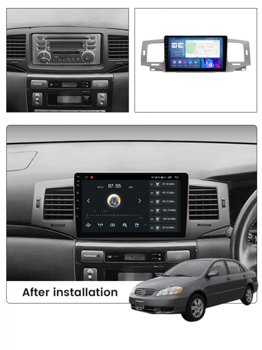 Navigatie dedicata Toyota Corolla 9 E120 2004-2006, 4 GB RAM 32 ROM, Android 13, Display QLED, 9", DSP, Carplay, Android Auto, Internet, Youtube, Waze, WI-FI, USB, Bluetooth [7]