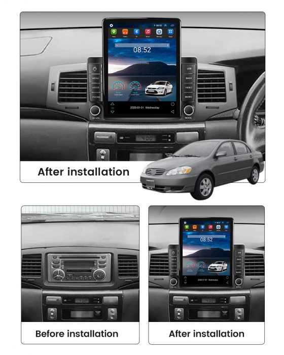 Navigatie dedicata Toyota Corolla 9 E120 2004-2006,Tesla Style, ANDROID 13,Carplay&Android Auto, 10 inch , 8+128GB, Internet, Aplicatii, Waze, GPS [3]