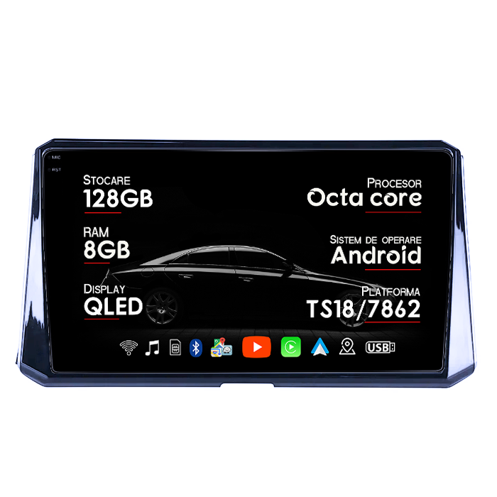 Navigatie dedicata Toyota Corolla, Auris (2018-2019), 8GB RAM 128GB ROM, Octacore, Platforma 7862,Android 13, Display QLED 10.2”, Suporta camera 360º, DSP, Carplay&Android Auto, SIM 4G, Ventilator Act [1]