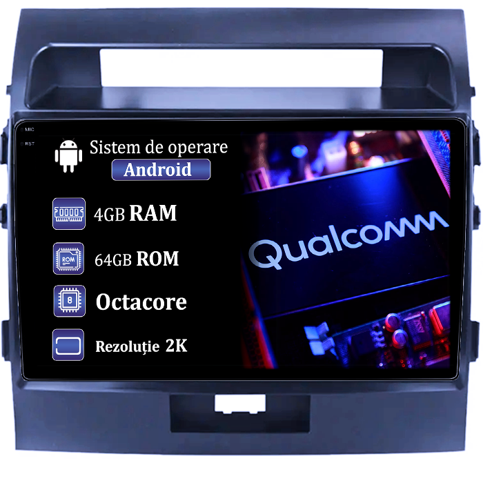 Navigatie dedicata Toyota Land Cruiser 200 2008-2015,4GB RAM 64GB ROM, Procesor Qualcomm Octacore, Android 14, Rezolutie 2K, Display QLED 9", DSP, Carplay&Android Auto, SIM 4G [1]