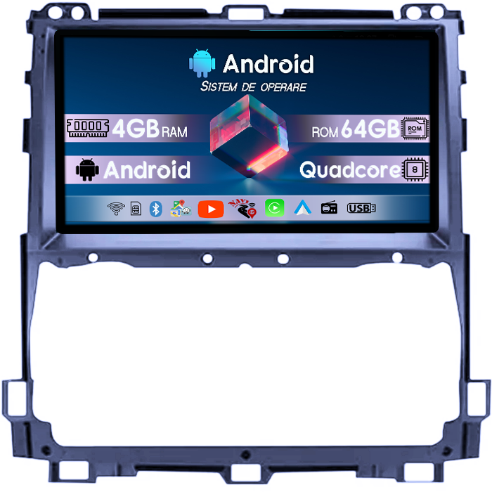 Navigatie dedicata Toyota Prado 2002-2009, 4GB RAM 64GB ROM, Quad Core, Display 9" QLED 1K, Carplay, Android 14, Bluetooth, Magazin Play, Suport Camere AHD [1]