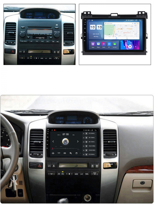 Navigatie dedicata Toyota Prado 2004-2009, 4 GB RAM 32 ROM, Android 13, Display QLED, 9", DSP, Carplay, Android Auto, Internet, Youtube, Waze, WI-FI, USB, Bluetooth [5]