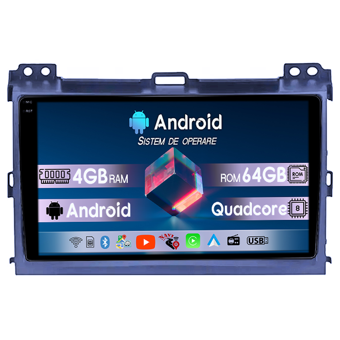 Navigatie dedicata Toyota Prado 2004-2009, 4GB RAM 64GB ROM, Quad Core, Display 9" QLED 1K, Carplay, Android 14, Bluetooth, Magazin Play, Suport Camere AHD [1]