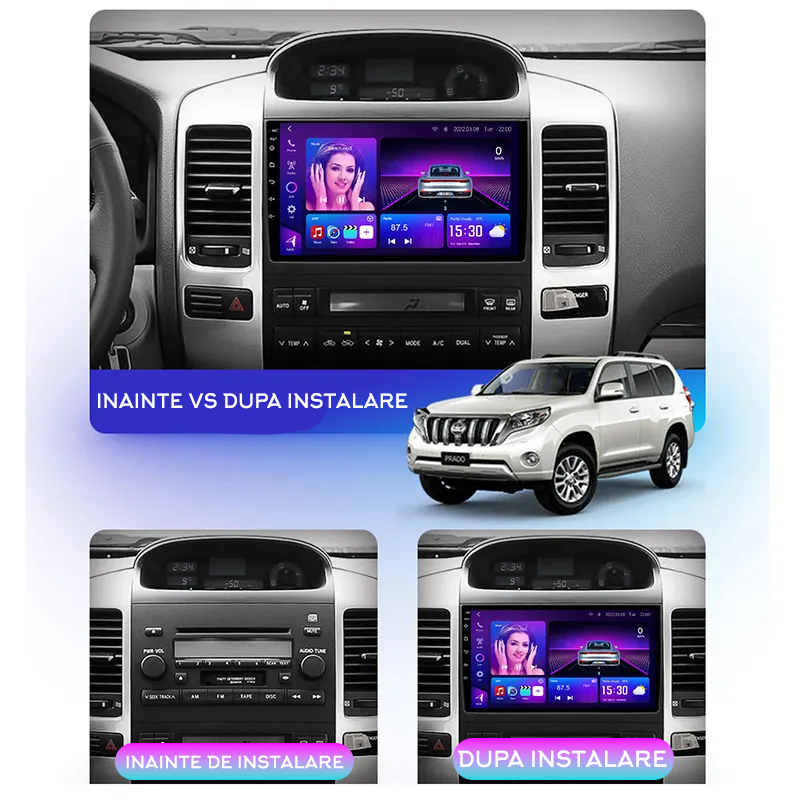 Navigatie dedicata Toyota Prado 2004-2009, 4GB RAM 64GB ROM, Quad Core, Display 9" QLED 1K, Carplay, Android 14, Bluetooth, Magazin Play, Suport Camere AHD [2]