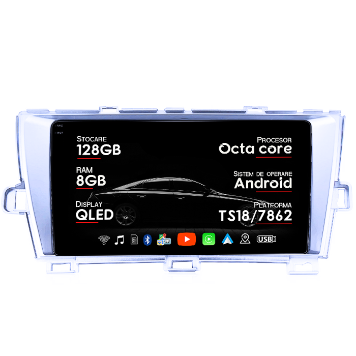 Navigatie dedicata Toyota Prius 2009-2015 (Silver), 8GB RAM 128GB ROM, Octacore, Platforma TS18, Android 14, Display QLED 9", Suporta camera 360", DSP, Carplay&Android Auto, SIM 4G, Ventilator Acti [1]