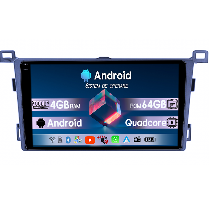 Navigatie dedicata Toyota RAV4 2013-2018, 4GB RAM 64GB ROM, Quad Core, Display 9" QLED 1K, Carplay, Android 14, Bluetooth, Magazin Play, Suport Camere AHD [1]