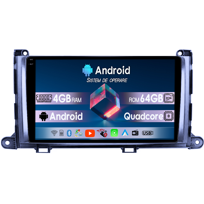 Navigatie dedicata Toyota Sienna 2009-2014, 4GB RAM 64GB ROM, Quad Core, Display 9" QLED 1K, Carplay, Android 14, Bluetooth, Magazin Play, Suport Camere AHD [1]
