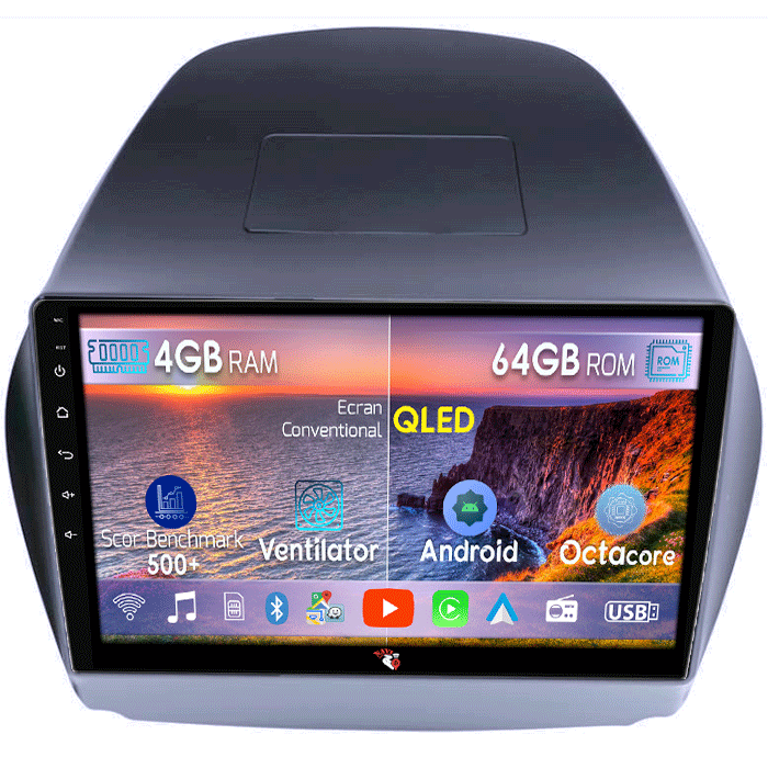 Navigatie dedicata Toyota Tucson IX35 2010, 4GB RAM 64GB ROM, Octacore, Android 14, Display QLED 1K 10", Carplay&Android Auto, SIM 4G, Ventilator Activ [1]