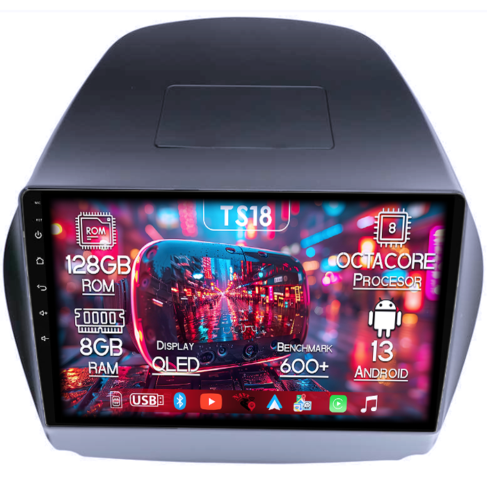 Navigatie dedicata Toyota Tucson IX35 2010, 8GB RAM 128GB ROM, Octacore, Platforma TS18, Android 13, Display QLED 10”, Suporta camera 360º, DSP, Carplay&Android Auto, SIM 4G, Ventilator Activ [1]