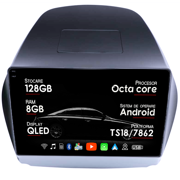 Navigatie dedicata Toyota Tucson IX35 2010, 8GB RAM 128GB ROM, Octacore, Platforma TS18, Android 14, Display QLED 10", Suporta camera 360", DSP, Carplay&Android Auto, SIM 4G, Ventilator Activ [1]