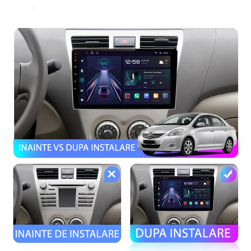 Navigatie dedicata Toyota Vios 2007-2012, 8GB RAM 128GB ROM, Octacore, Platforma TS18, Android 13, Display QLED 9”, Suporta camera 360º, DSP, Carplay&Android Auto, SIM 4G, Ventilator Activ [3]