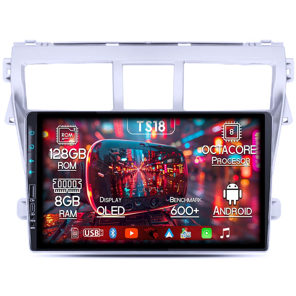Navigatie dedicata Toyota Vios 2007-2012, USB&Butoane fizice frontale, Platforma TS18, 9 Inch, 8GB RAM 128GB ROM, Octacore, Android 14, Android Auto&Carplay [1]
