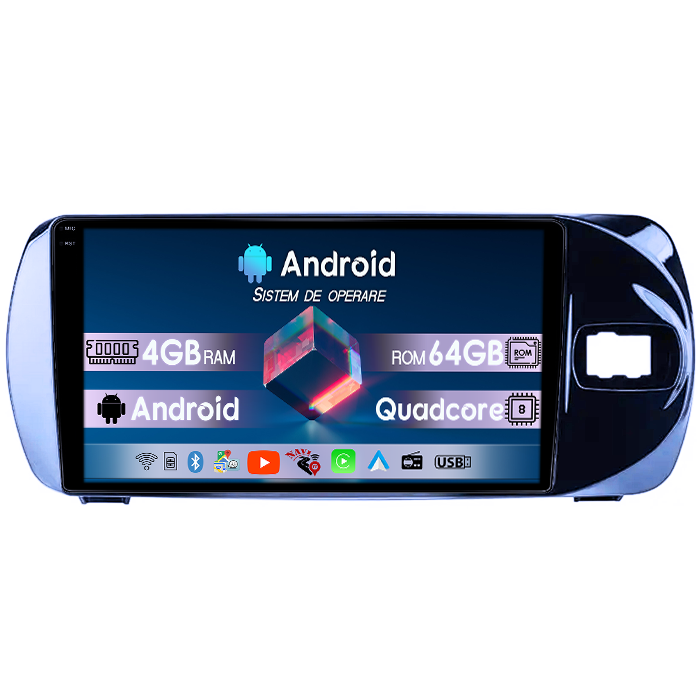 Navigatie dedicata Toyota Vitz 2016-2020, 4GB RAM 64GB ROM, Quad Core, Display 9" QLED 1K, Carplay, Android 14, Bluetooth, Magazin Play, Suport Camere AHD [1]