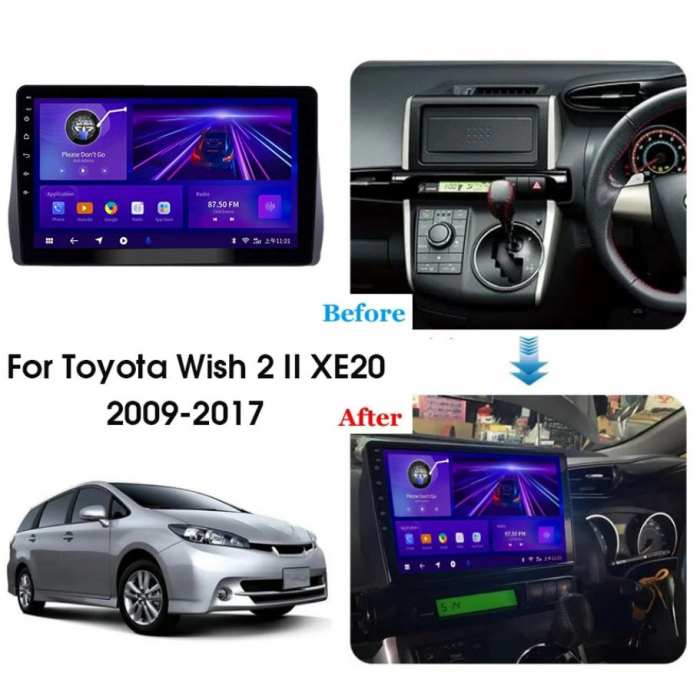 Navigatie dedicata Toyota Wish 2009-2018, 4 GB RAM 32 ROM, Android 13, Display QLED, 10", DSP, Carplay, Android Auto, Internet, Youtube, Waze, WI-FI, USB, Bluetooth [4]