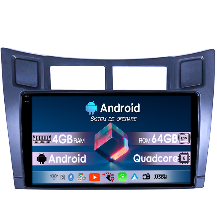 Navigatie dedicata Toyota Yaris 2005-2012, 4GB RAM 64GB ROM, Quad Core, Display 9" QLED 1K, Carplay, Android 14, Bluetooth, Magazin Play, Suport Camere AHD [1]