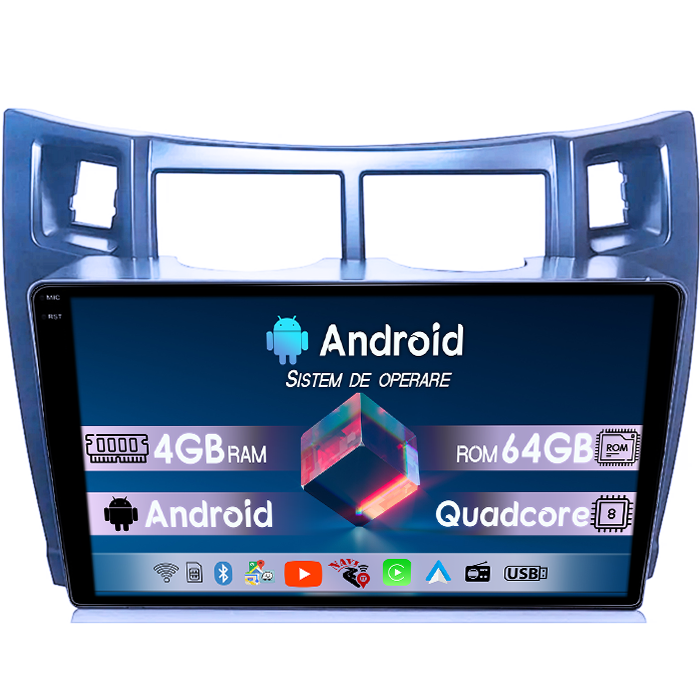 Navigatie dedicata Toyota Yaris 2005-2012, 4GB RAM 64GB ROM, Quad Core, Display 9" QLED 1K, Carplay, Android 14, Bluetooth, Magazin Play, Suport Camere AHD [2]