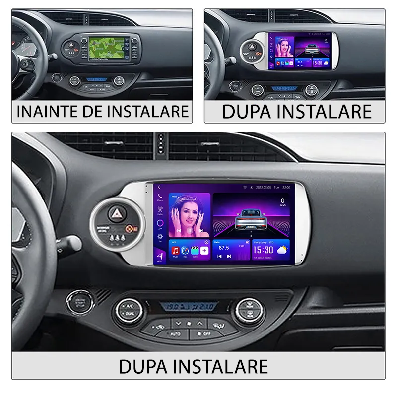 Navigatie dedicata Toyota Yaris 2012-2017, 4GB RAM 32GB ROM, Octacore, Android 14, Display QLED  9", DSP, Carplay&Android Auto, SIM 4G, Bluetooth, Ventilator Activ [5]