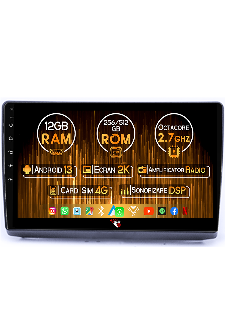 Navigatie dedicata Movano, 12GB RAM 256/512GB ROM, Android 13, Rezolutie 2K, Display QLED 9", DSP, Carplay&Android Auto, SIM 4G, Ventilator Activ, Sup [1]