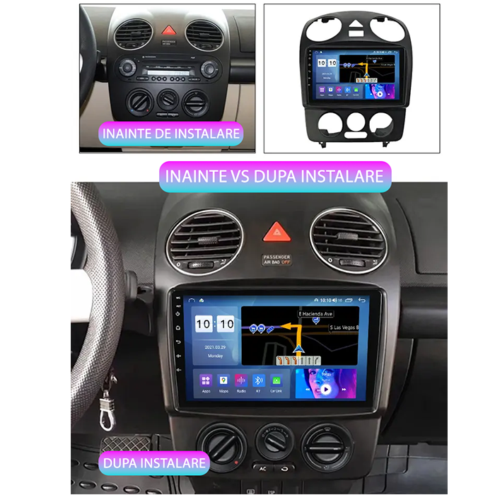 Navigatie dedicata Volkswagen Beetle 1998-2011, 4GB RAM 64GB ROM, Octacore, Android 14, Display QLED 1K 9", DSP, Carplay, Android Auto, Internet, Youtube, Waze, WIFI, Bluetooth [5]