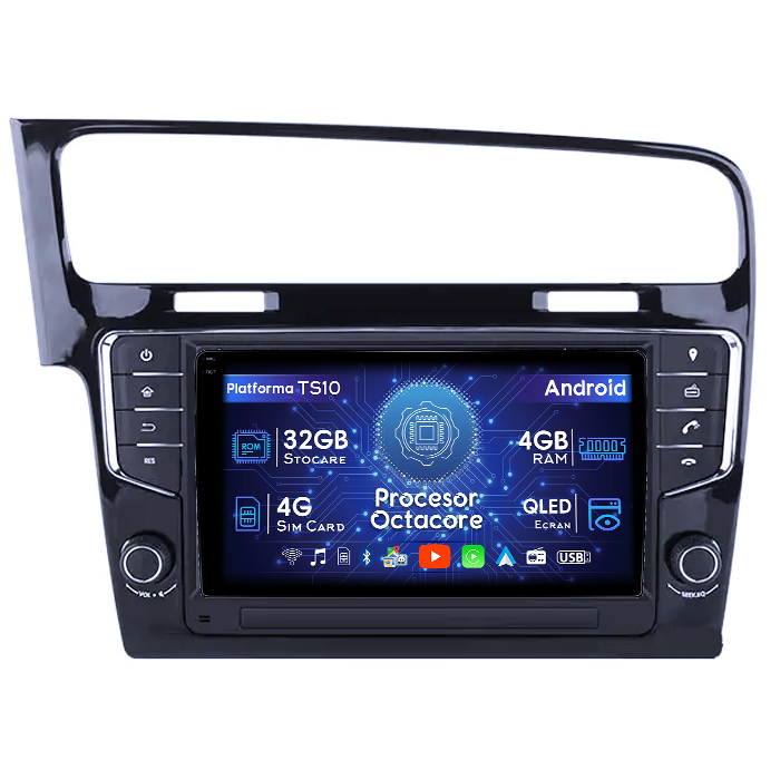 Navigatie dedicata Volkswagen Golf 7 2013-Prezent, cu butoane fizice, , 4GB RAM 32GB ROM, Octacore, Android 14, Display QLED 9", DSP, Carplay&Android Auto, SIM 4G, Bluetooth, Ventilator Activ [1]