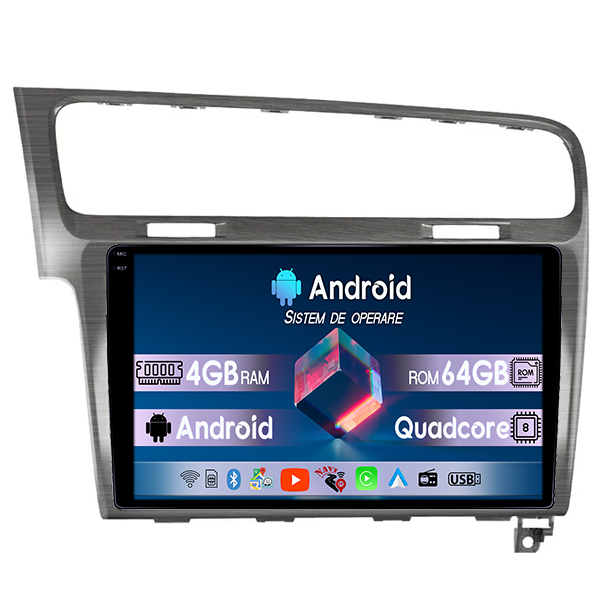 Navigatie dedicata Volkswagen Golf 7, Gri Sidefat, 4GB RAM 64GB ROM, Quad Core, Display 10" QLED 1K, Carplay, Android 14, Bluetooth, Magazin Play, Suport Camere AHD [1]