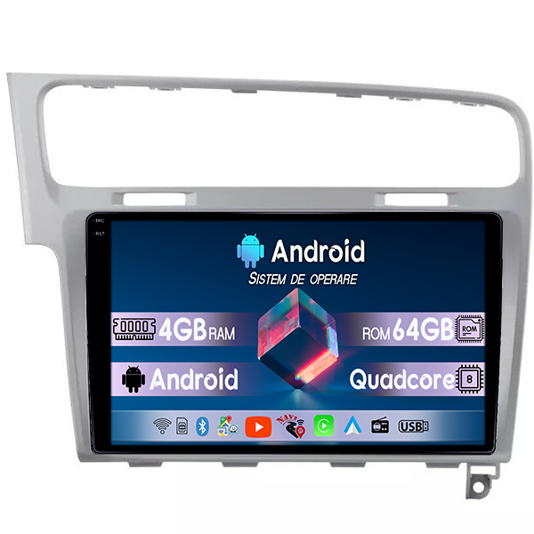 Navigatie dedicata Volkswagen Golf 7, Light Gray, 4GB RAM 64GB ROM, Quad Core, Display 10" QLED 1K, Carplay, Android 14, Bluetooth, Magazin Play, Suport Camere AHD [1]