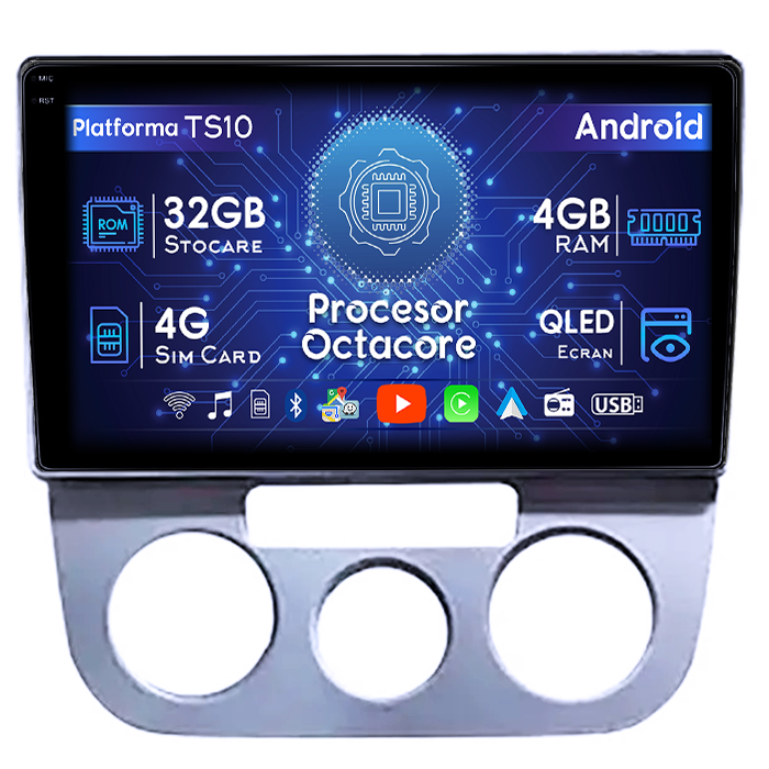 Navigatie dedicata Volkswagen Jetta 5 2005-2010, 4GB RAM 32GB ROM, Octacore, Android 14, Display QLED 1K 9", DSP, Carplay&Android Auto, SIM 4G, Bluetooth, Ventilator Activ [1]
