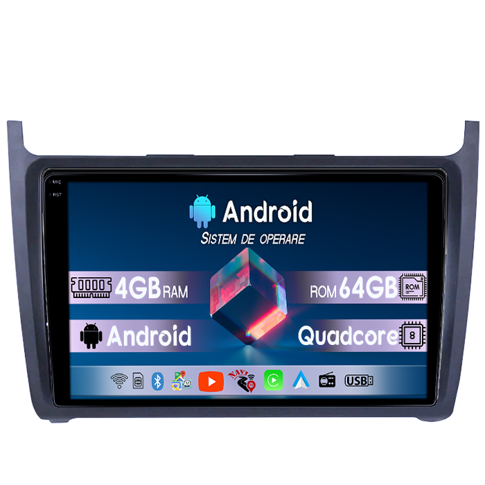 Navigatie dedicata Volkswagen Polo 2010-2018 4GB RAM 64GB ROM, Quad Core, Display 9" QLED 1K, Carplay, Android 14, Bluetooth, Magazin Play, Suport Camere AHD [1]