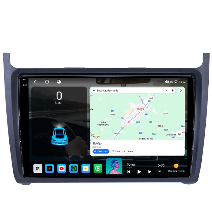 Navigatie dedicata Volkswagen Polo Golf Passat, 4GB RAM 64GB ROM, Octacore, Android 14, Display QLED 1K 9", DSP, Carplay, Android Auto, Internet, Youtube, Waze, WIFI, Bluetooth [2]