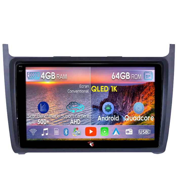 Navigatie dedicata Volkswagen Polo Golf Passat, 4GB RAM 64GB ROM, Octacore, Android 14, Display QLED 1K 9", DSP, Carplay, Android Auto, Internet, Youtube, Waze, WIFI, Bluetooth [1]