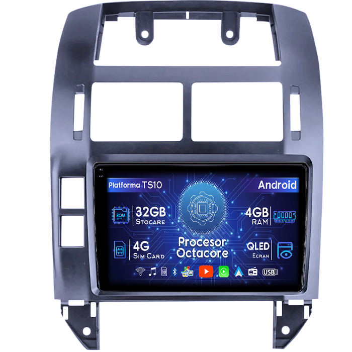 Navigatie dedicata Volkswagen Polo Mk4 2004-2009, 4GB RAM 32GB ROM, Octacore, Android 14, Display QLED 1K 9", DSP, Carplay&Android Auto, SIM 4G, Bluetooth, Ventilator Activ [1]