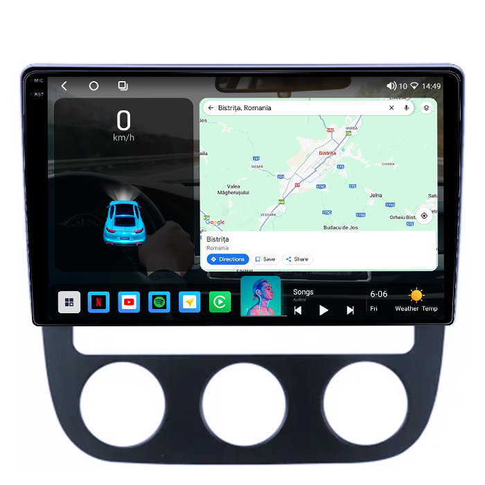 Navigatie dedicata Volkswagen Sagitar / Jetta5 2006-2010 si Golf 5, 4GB RAM 64GB ROM, Octacore, Android 14, Display QLED 1K 10", DSP, Carplay, Android Auto, Internet, Youtube, Waze, WIFI [2]