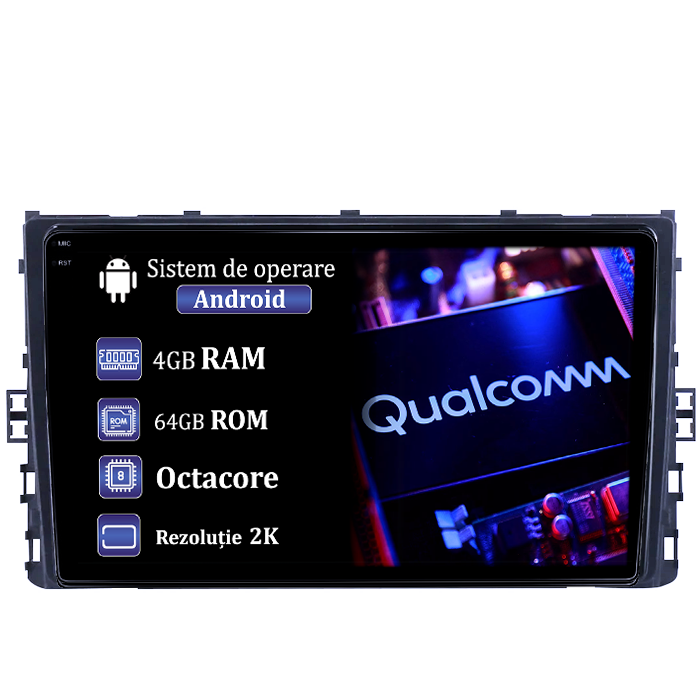 Navigatie dedicata Volkswagen T6 2015+, Taigo, T-Roc, T-Cross, Caravelle, Arteon, 4GB RAM 64GB ROM, Octacore Qualcomm, Display 9" QLED 2K, Carplay, Android 14, Bluetooth, Magazin Play, Suport Camere A [1]