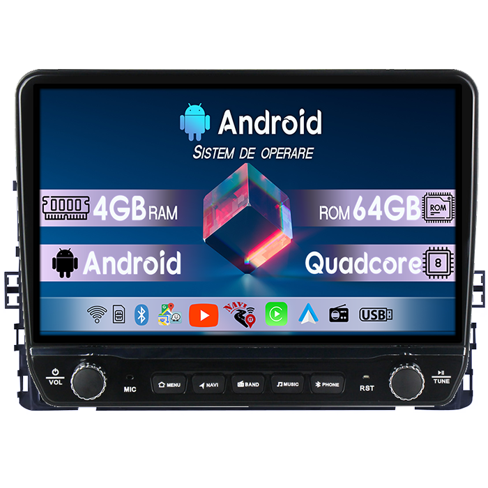 Navigatie dedicata Volkswagen T6 2015+, Taigo, T-Roc, T-Cross, Caravelle, Arteon Tesla cu butoane rotative model 2024, 4GB RAM 64GB ROM, Procesor Quadcore, Android 14, Display QLED 10", DSP, Carplay&A [1]