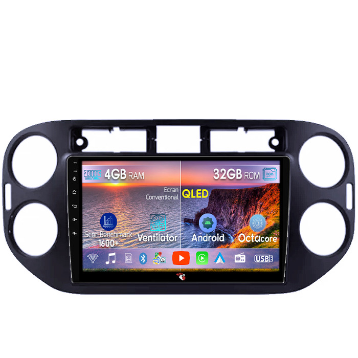 Navigatie dedicata Volkswagen Tiguan 2007-2016, Golf 5/6+, 4 GB RAM 32 ROM, Android 14, Display QLED, 9", DSP, Carplay, Android Auto, Internet, Youtube, Waze, WI-FI, USB, Bluetooth [1]