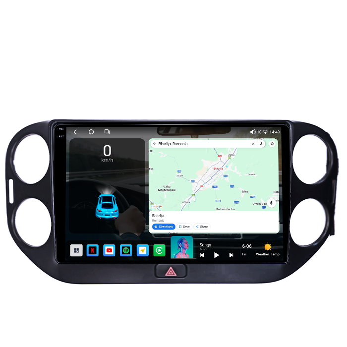Navigatie dedicata Volkswagen Tiguan 2010-2017, 4GB RAM 32GB ROM, Octacore, Android 14, Display QLED 1K 9", DSP, Carplay&Android Auto, SIM 4G, Bluetooth, Ventilator Activ [2]