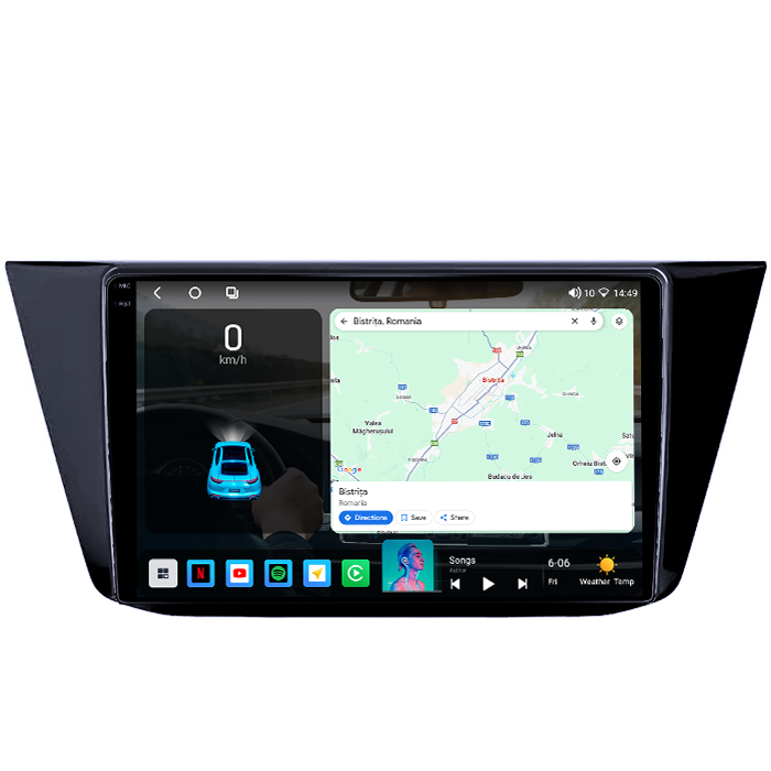 Navigatie dedicata Volkswagen Touran 2015+, 4GB RAM 32GB ROM, Octacore, Android 14, Display QLED  10", DSP, Carplay&Android Auto, SIM 4G, Bluetooth, Ventilator Activ [2]