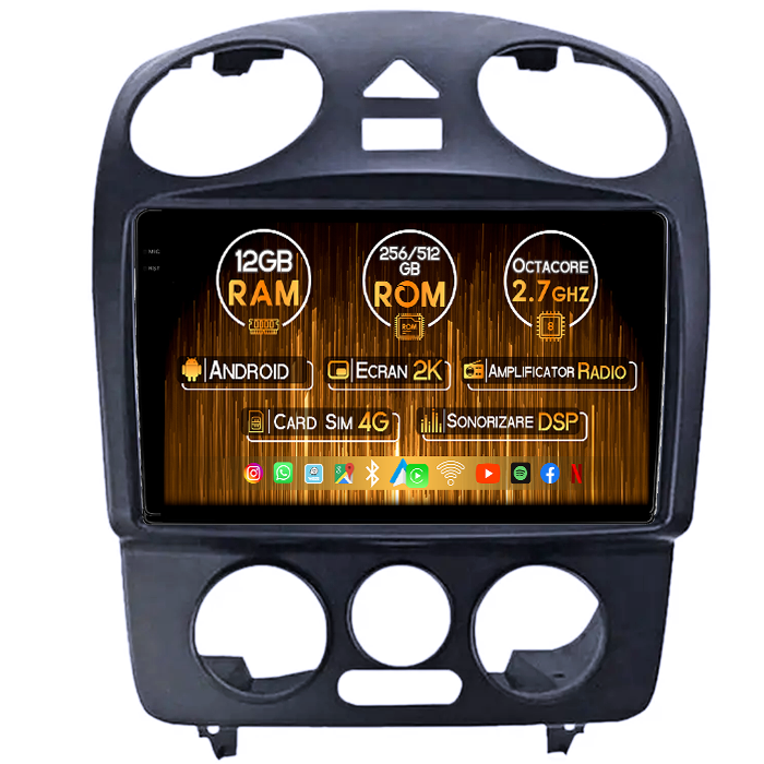 Navigatie dedicata VW Beetle 1998 - 2011, 12GB RAM 256GB ROM, Android 14, Rezolutie 2K, Display QLED, 9", DSP, Carplay, Android Auto, Internet, Youtube, Waze, Wi Fi, USB [1]
